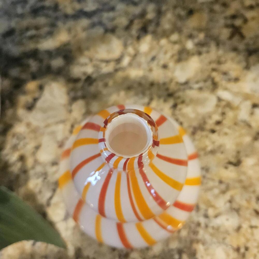 Vintage Orange Striped Handblown Murano Style Italian Art Glass Gourd Vase - Picture 5 of 6